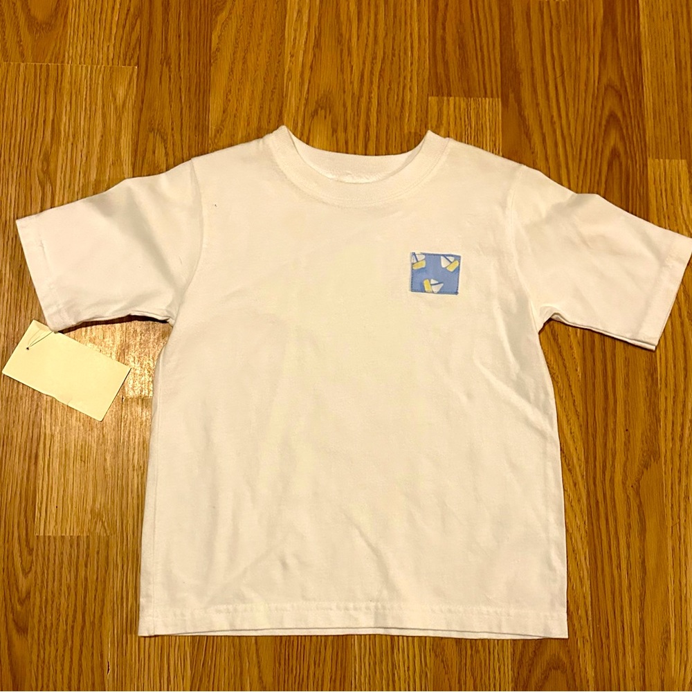 Little Ones White Tee w/ Embroidered Sailboats Graphic - Size 4T - New w/ Tags